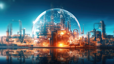 Future factory plant and energy industry concept in creative graphic design Generative AIの素材