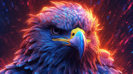 Character illustrations eagle with fire and neon light Generative AIの素材