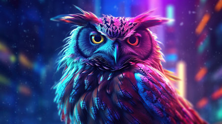 Character illustrations owl with neon light Generative AIの素材
