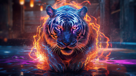 Character illustrations owl with neon light Generative AIの素材