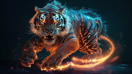 Character illustrations owl with neon light Generative AIの素材