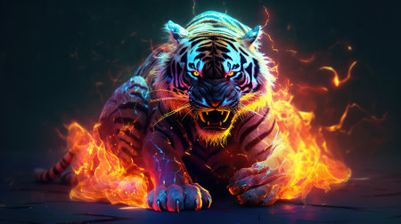 Character illustrations owl with neon light Generative AIの素材