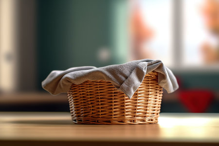 Laundry basket on table top Generative AIの素材