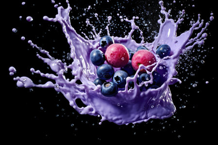 Blueberry milks splash on Black Background Generative AIの素材
