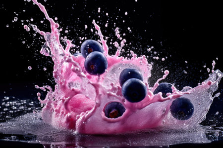 Blueberry milks splash on Black Background Generative AIの素材
