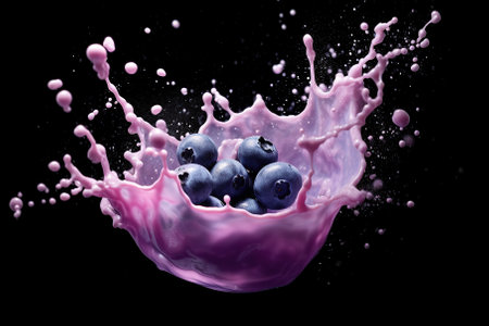 Blueberry milks splash on Black Background Generative AIの素材