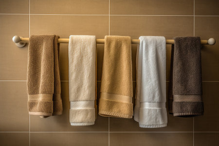 unadorned towel rack holding neatly folded plush towels Generative AIの素材