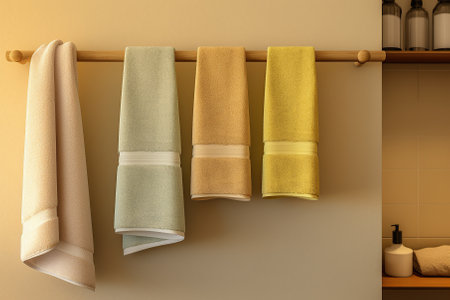 unadorned towel rack holding neatly folded plush towels Generative AIの素材