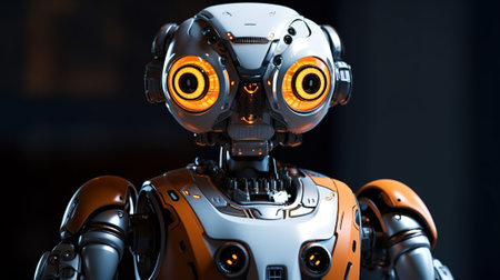 Anthropomorphic robot on black backgroundの素材