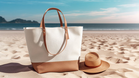 A stock photo of a blank summer bag mockupの素材