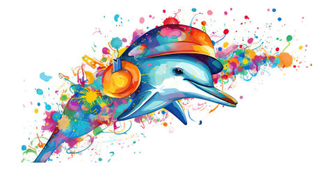 There are various animals painted with squirting water, rabbits, turtles, dolphins, frogs, cats and others Generative AIの素材