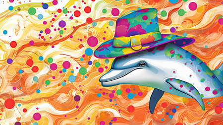 There are various animals painted with squirting water, rabbits, turtles, dolphins, frogs, cats and others Generative AIの素材