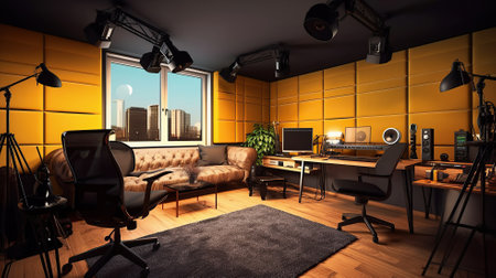 Remote working from home. Workplace in home office with PC, devices and gadgets Generative AIの素材