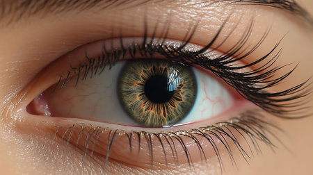 Close-up eye with fashion light natural make-up, extra long and volume eyelashes Generative AIの素材