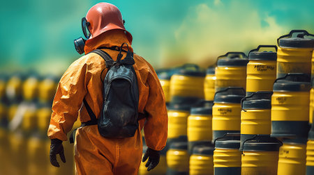 Chemical worker carrying canisters with hazardous materials generated aiの素材