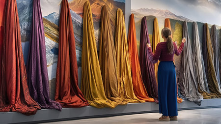 the woman from behind is selecting the fabric of the dress Generative AIの素材