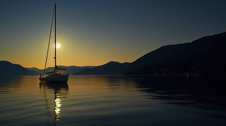 cruise ship with full moon Generative AIの素材