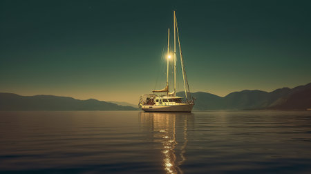 cruise ship with full moon Generative AIの素材