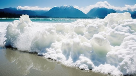 Foam of the ocean on the beach Generative AIの素材