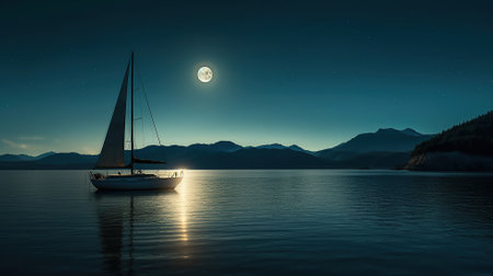 cruise ship with full moon Generative AIの素材