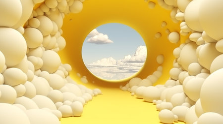 Minimal scene with white clouds and sunの素材