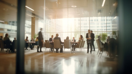 Business people in the conference room with glass walls. Toned image double exposureの素材