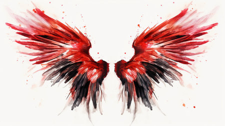 Red and black wings isolated on white background. Watercolor painting.の素材