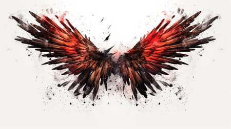Red and black wings isolated on white background. Watercolor painting.の素材