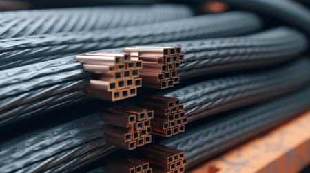 Detail of industrial metal pipes in a warehouse. Selective focus.の素材