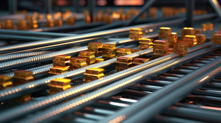 Detail of industrial metal pipes in a warehouse. Selective focus.の素材