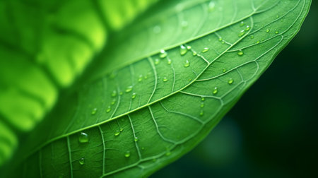 Green leaf macro close-up. Natural background for your design.の素材