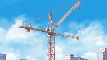 Construction crane on blue sky background.の素材