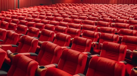 Empty cinema auditorium with red seats and spotlights. Cinema conceptの素材