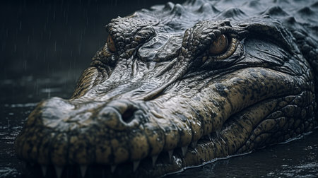 Crocodile in the rain. Close-up of a crocodile.の素材