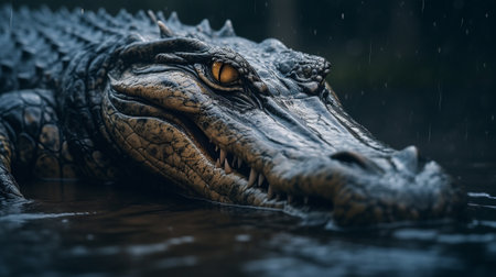 Crocodile in the rain. Close-up of a crocodile.の素材