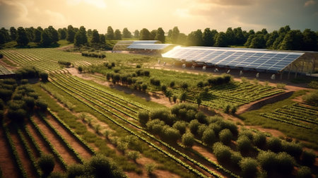Solar panels in a field. Concept of renewable energyの素材