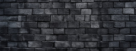Black brick wall texture background. Panoramic image of black brick wall.の素材