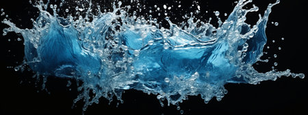 Blue water splash isolated on black backgroundの素材