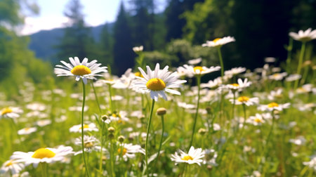 Beautiful daisies on the meadow in the mountains.の素材