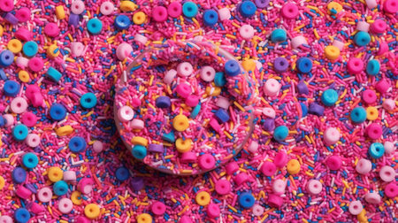 Colorful sprinkles on pink background, closeup. Space for textの素材