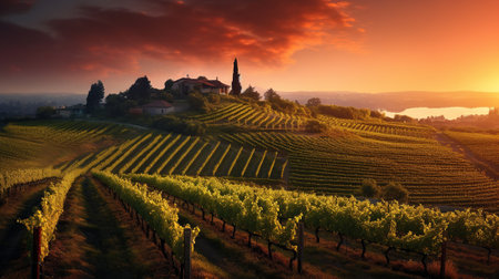 Sunset over vineyardsの素材