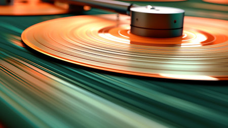 Vinyl record on turntable close-up. Retro styleの素材