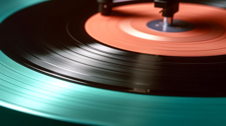 Vinyl record on turntable close-up. Retro styleの素材