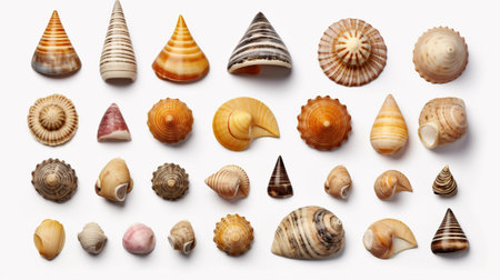 Collection of seashells isolated on white backgroundの素材