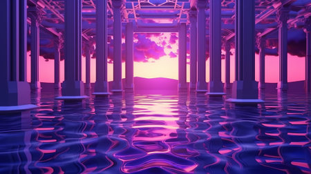 Futuristic Tunnel with Sunset in the Backgroundの素材