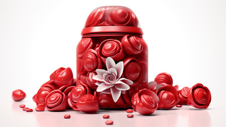 Red heart shaped candies with drops on white backgroundの素材