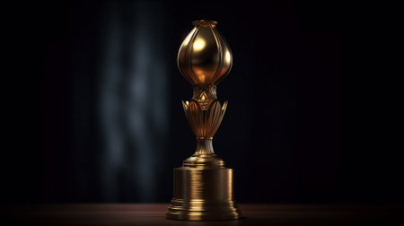 Golden trophy cup on black background with copy spaceの素材