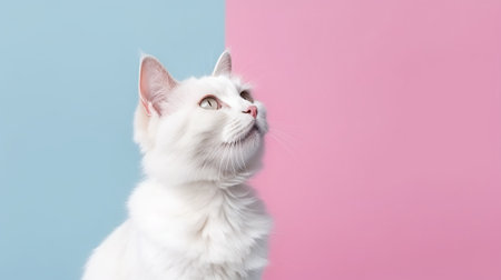 beautiful white cat sitting in a wooden box on a white backgroundの素材