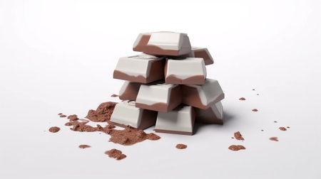 pile of chocolate bars against a white backgroundの素材