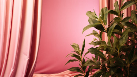 Houseplant Monstera in a pot on the background of the curtainsの素材